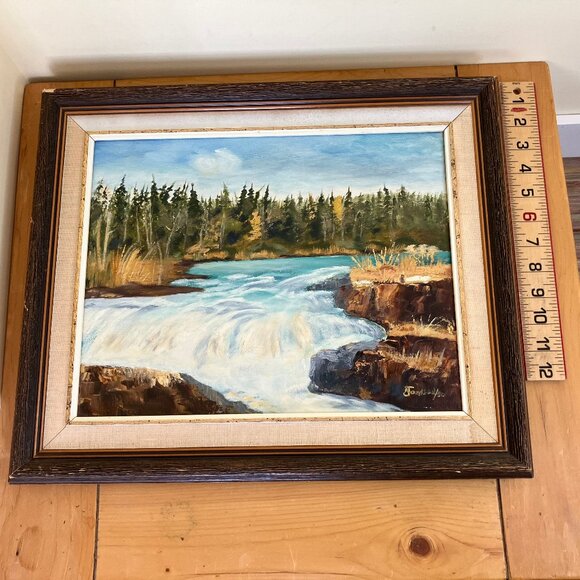 Sasagui River Rapids Original Framed Oil Painting Manitoba Autumn Forest Signed - Picture 3 of 8